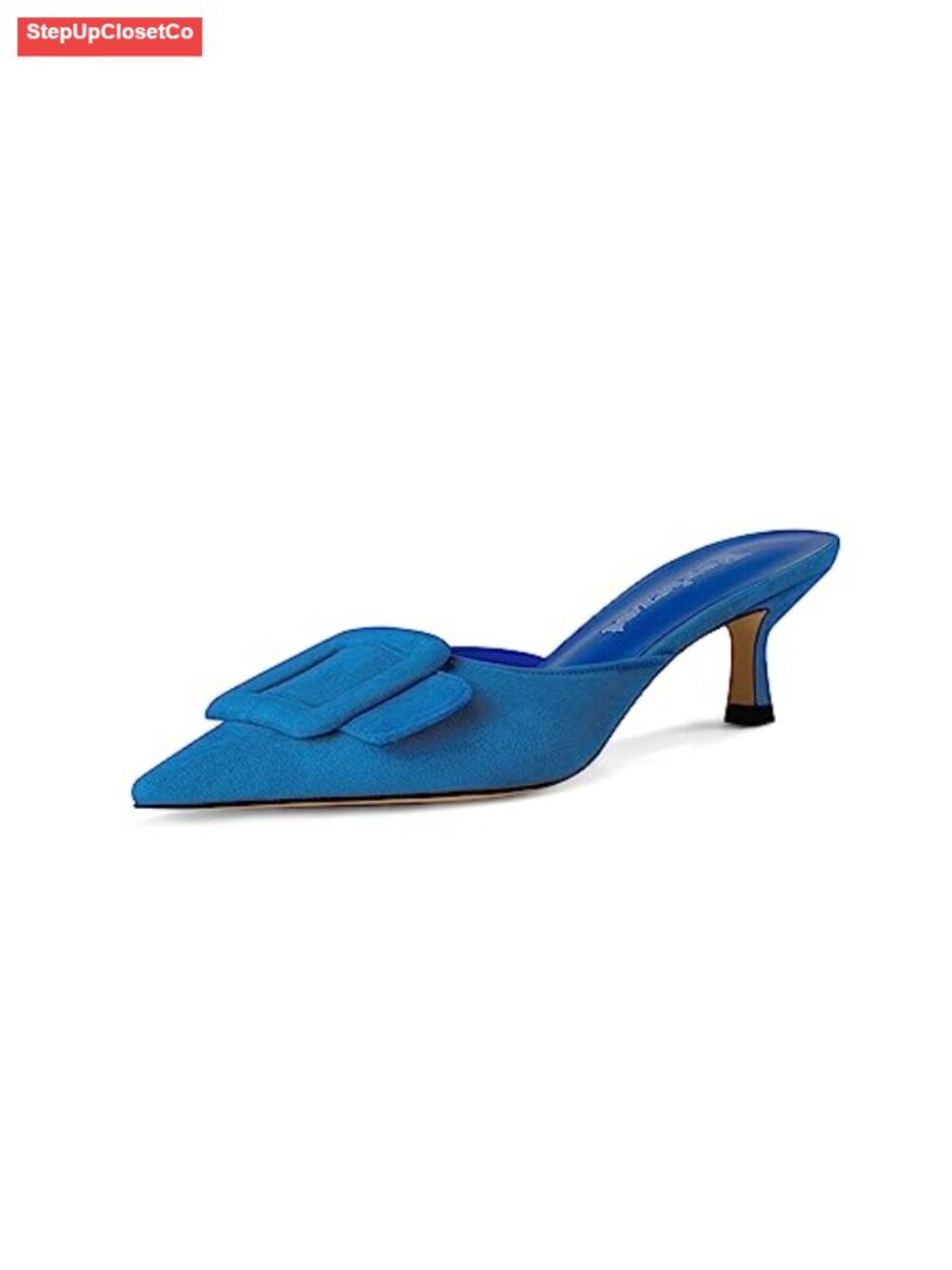 Faux Suede Mule Slippers Women Slingback Buckle Pointed Toe Kitten Heels Slip